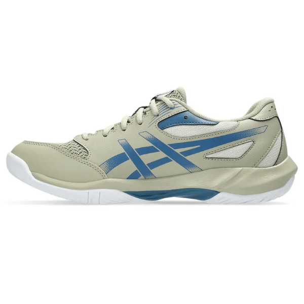 Beige and blue sneaker on a white background