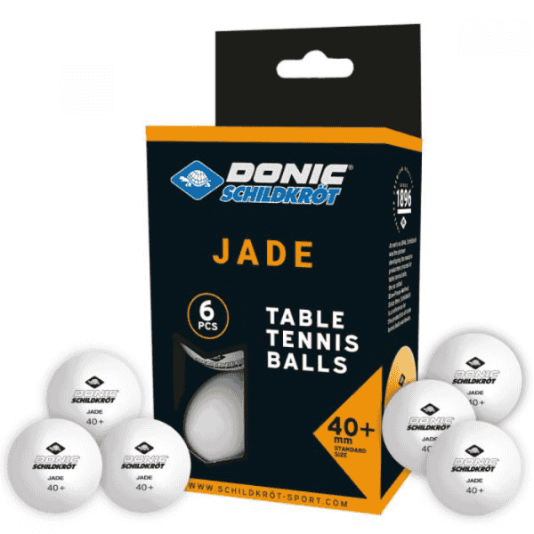 Pack of Donic Schildkrot Jade table tennis balls with packaging on a white background