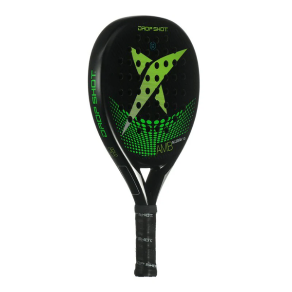 Paddle with green and black design on a white background