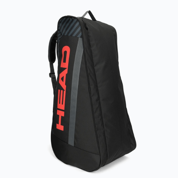 Black sports bag with red 'HEAD' logo on a white background