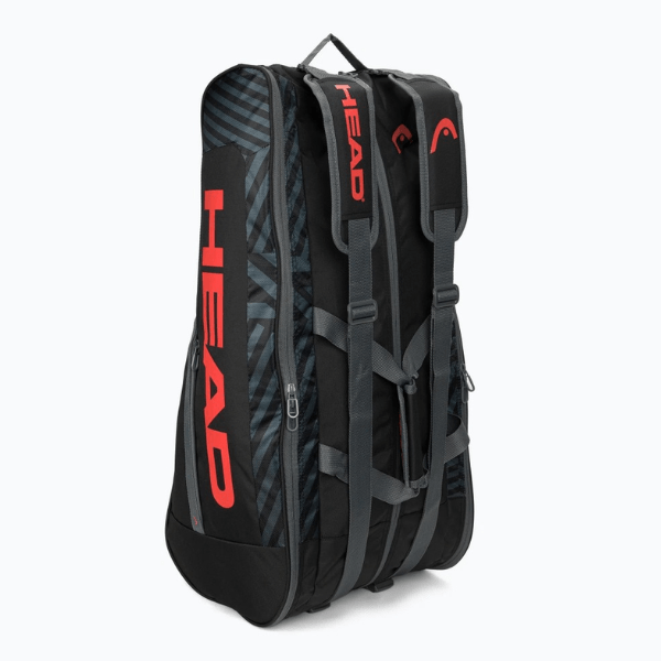 Black and gray sports bag with red 'HEAD' logo on a white background