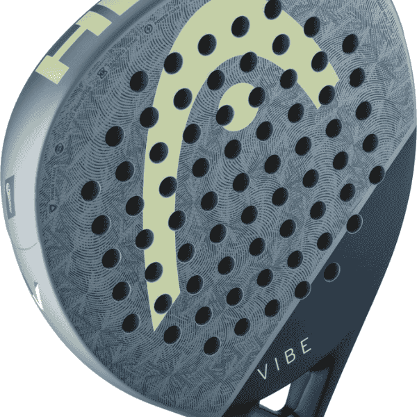 Close-up of a tennis racket with a brand logo on a white background