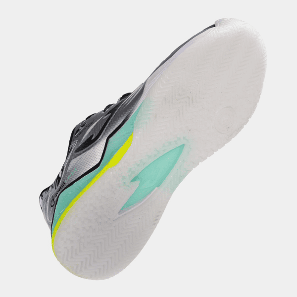 Joma Spin 2612 padel shoes in silver and black, featuring a sleek sporty design for comfort, grip, and stability on the padel court.