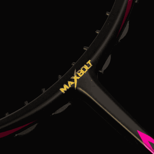 MaxBolt Nezer X Light Black badminton racket featuring a sleek black design, lightweight frame, and comfortable grip for enhanced speed, control, and maneuverability on the badminton court.