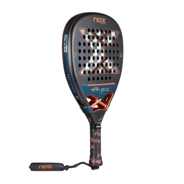 Padel racket with 'NOX' branding on a white background