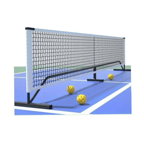 Portable pickleball net set with black mesh net, metal frame