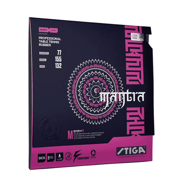 Stiga table tennis rubber packaging with mandala design on a white background