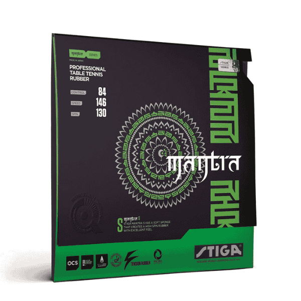 Stiga table tennis rubber packaging with green and black design on a white background