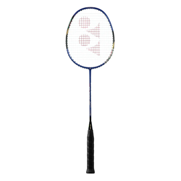 Badminton racket with a brand logo on a white background