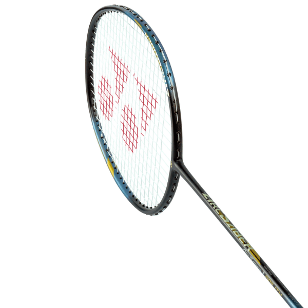 Badminton racket with brand logo on a white background
