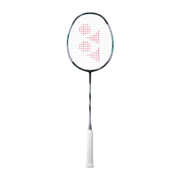 Badminton racket with a white handle on a white background
