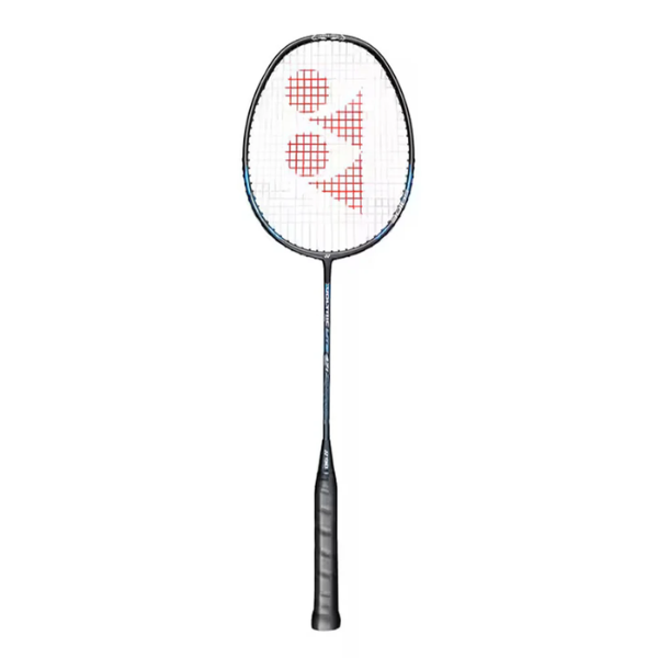 Badminton racket with a brand logo on a white background