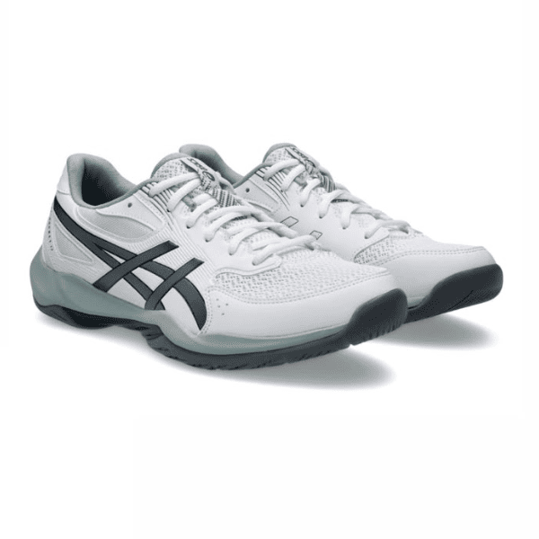 ASICS GEL-ROCKET 12 men’s indoor sports shoes in white and steel grey.
