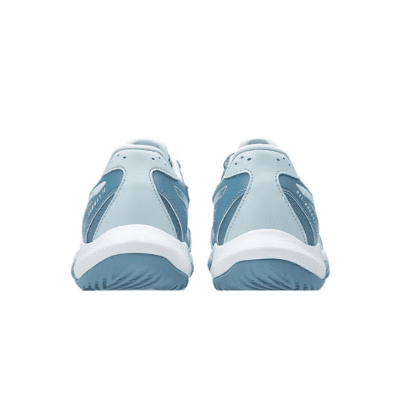ASICS GEL-ROCKET 12 indoor court shoes in Saba Blue and Cool Grey, featuring a breathable mesh upper, supportive overlays, and a cushioned sole for stability and comfort during indoor sports.