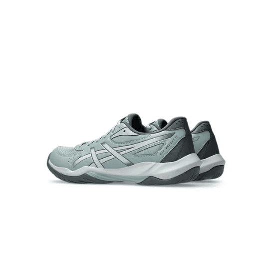 ASICS GEL-ROCKET 12 indoor court shoes in Ocean Haze/Concrete, featuring a blue-grey mesh upper with contrasting overlays and a durable rubber outsole