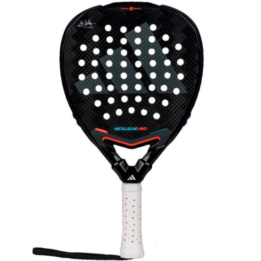 Padel racket with black and white design on a white background