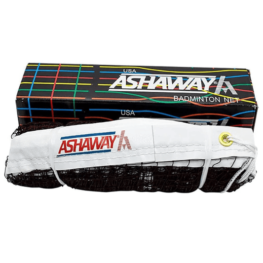 Ashaway badminton net with packaging on a white background