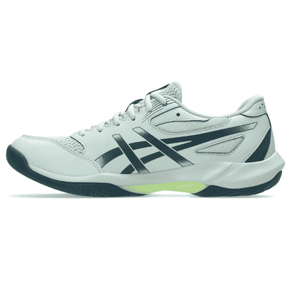 White athletic shoe with black accents on a white background