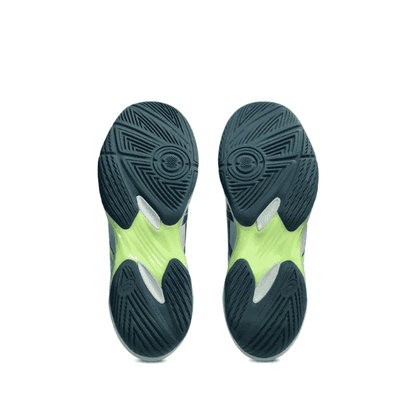 Pair of running shoes showing sole design on a white background