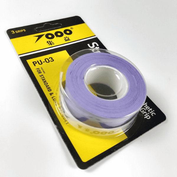 7000 Strong Grip PU-03 synthetic PU racket overgrip 3-pack in purple for badminton, tennis, squash, and padel rackets
