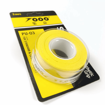7000 Strong Grip PU-03 synthetic PU racket overgrip 3-pack in yellow for badminton, tennis, squash, and padel rackets