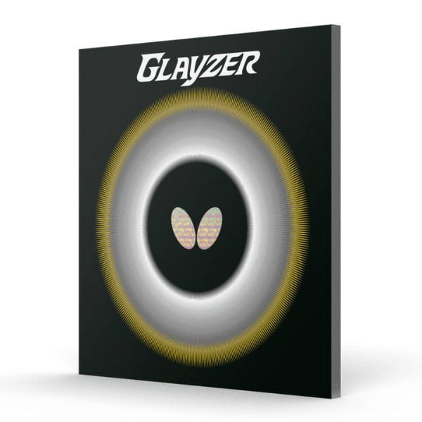 Glayzer table tennis rubber with butterfly logo on a black background