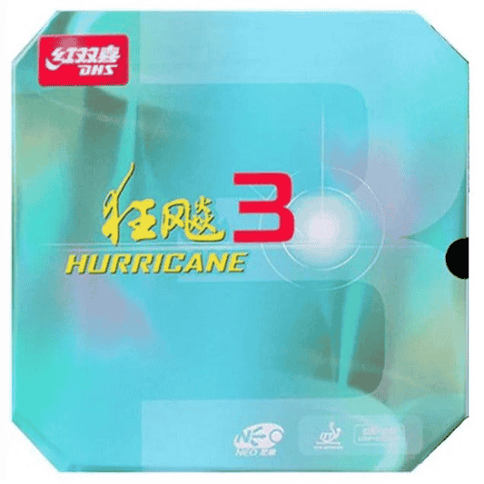 DHS Hurricane 3 table tennis rubber packaging on a white background