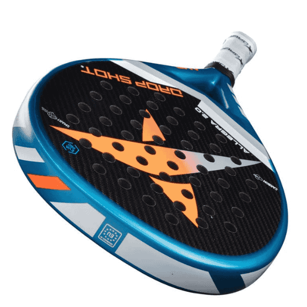Closeup Shot Of "DROPSHOT" with a blue and black design with a white background