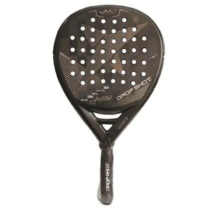Black and brown sports racket with visible branding on a white background