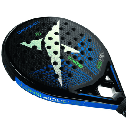 Padel racket with brand logo on a white background