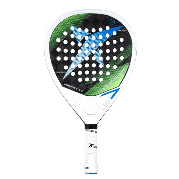Paddle racket with green and black design on a white background