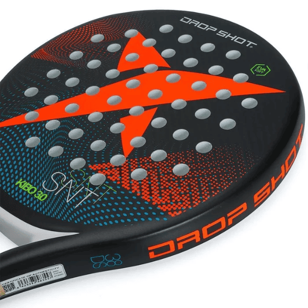 Drop Shot Kibo 3.0 padel racket featuring a black and orange design, fiberglass faces.
