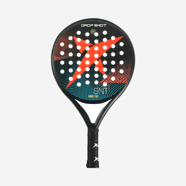Drop Shot Kibo 3.0 padel racket featuring a black and orange design, fiberglass faces.