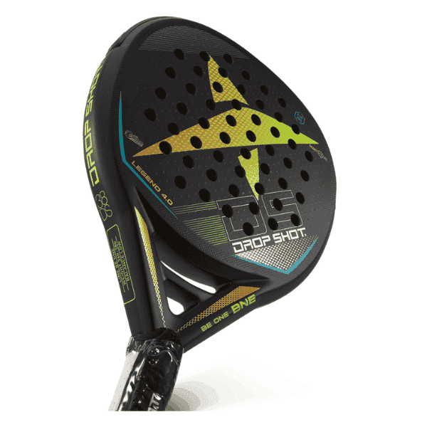 Drop Shot Legend 4.0 padel racket with a black carbon fiber frame, silver and blue detailing