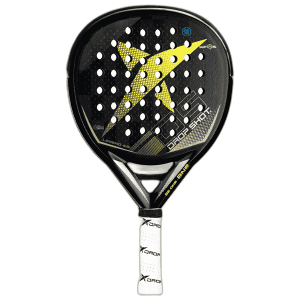 Drop Shot Legend 4.0 padel racket with a black carbon fiber frame, silver and blue detailing