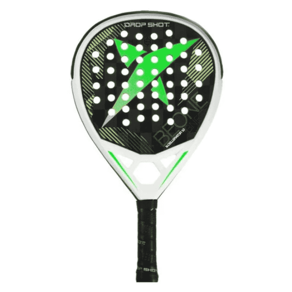 Padel racket with green and black design on a white background