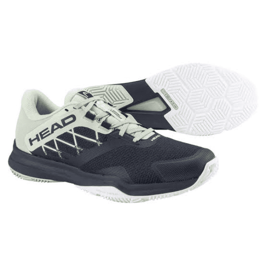HEAD Motion 1.5 Men’s Padel Shoes in white and blue, featuring a breathable mesh upper, durable outsole, and cushioned design for comfort, stability, and quick movement on padel courts.