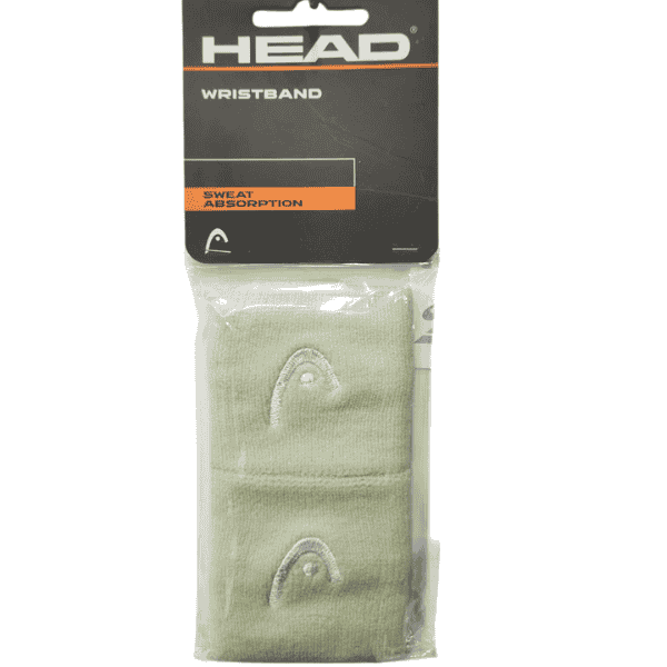 Head 2.5” green sweat-absorbing sports wristbands with embroidered logo, sold as a pair.