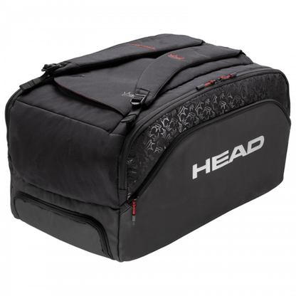 Black sports bag with 'HEAD' logo on a white background