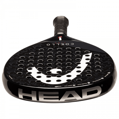 Black and white HEAD racket on a white background