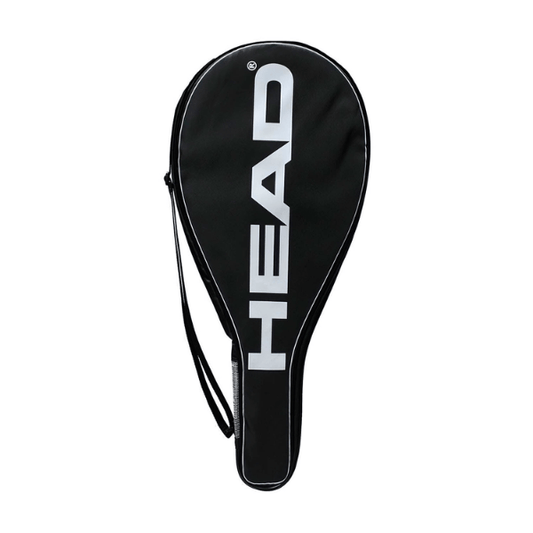 Black tennis racket cover with 'HEAD' logo on a white background