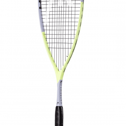 Squash racket with a white and black handle on a white background