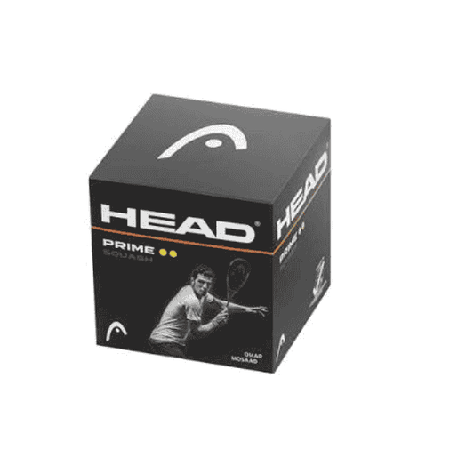 Head Prime Double Dot Yellow squash ball for advanced players with low bounce and durable performance.