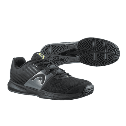 Black athletic shoe with a white background