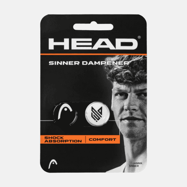 HEAD tennis string package with a black and white design featuring a person's face.