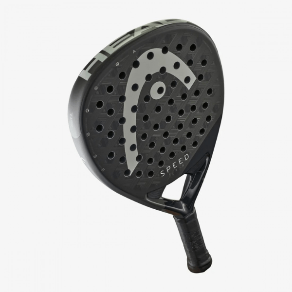 Black and gray tennis racket head with 'HEAD' logo on a white background