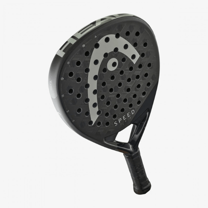 Black and gray tennis racket head with 'HEAD' logo on a white background