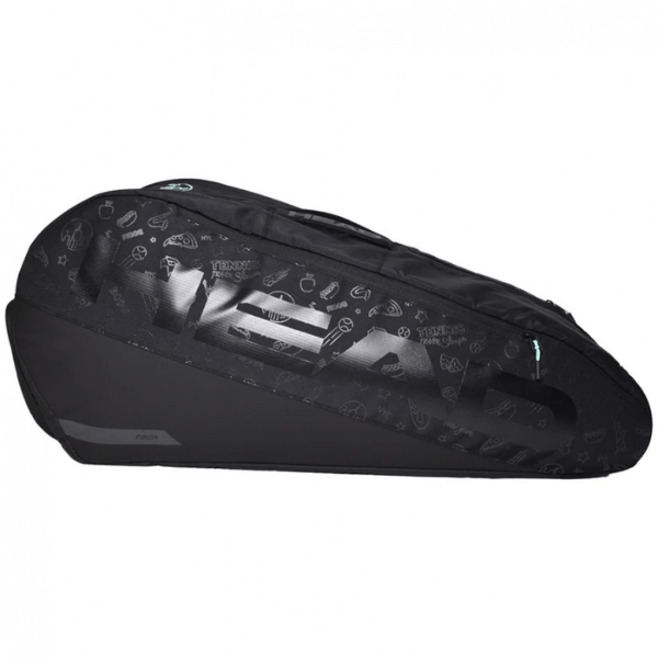 Black motorcycle seat with visible branding on a white background