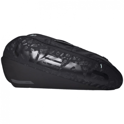 Black motorcycle seat with visible branding on a white background