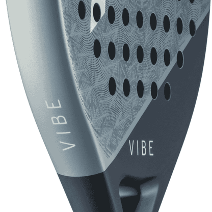 Close-up of a paddle with 'VIBE' branding on a white background